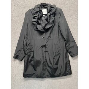 Weatherproof Ruffle Collar Coat Black Women's Large L Long Jacket Polyester